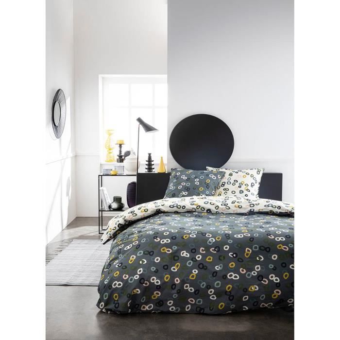 Housse de couette 220x240 Sunshine Gela + 2 taies 100% coton 57 fils Gris