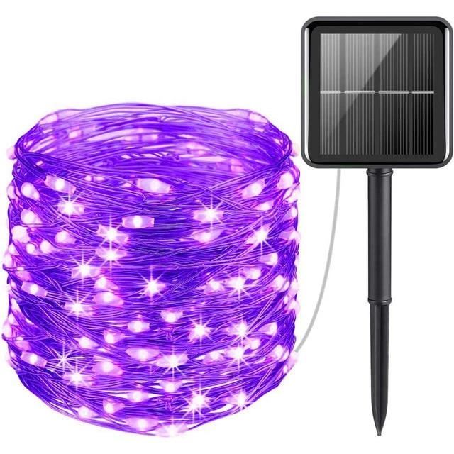 Purple-11m 100leds -Guirlande solaire LED,fil lumineux de 10m comportant 100 ou 200 lampes étanches avec panneau photovoltaïque,po