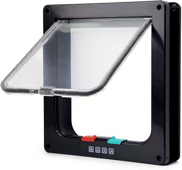 Meilleurs prix pour Chatière 4 positions de verrouillage pour animaux domestiques facile à installerNoir taille L (H x l x P) : 25 x 24 x 55 cm