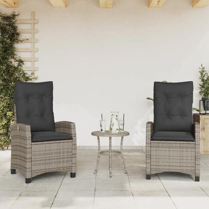 VidaXL Chaises inclinables de jardin lot de 2 et coussins gris rotin ...