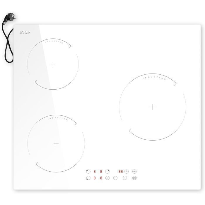 Hobsir Plaque à induction pour cuisine à induction 3 brûleurs 3500w Plaque a induction avec prise 60cm Plaque induction blanche