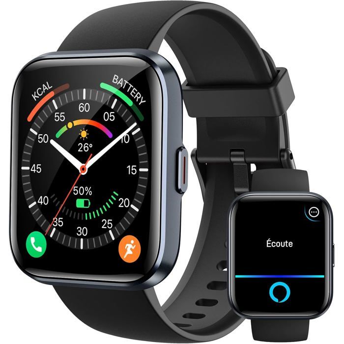 FLEUVE Montre Connectée Intelligente Femme Homme 18 Appel Bluetooth Alexa Sommeil Cardio Spo2 IP68 100 Sports Android iOS