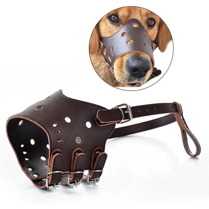 Muselière en Cuir pour Chien Anti-Morsure et Respirante Évite les Aboiements (Marron Taille S) SIMULATEUR DE DANSE