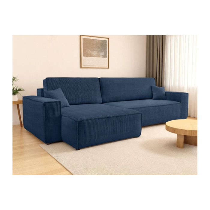 Canapé FARAH dangle max réversible et convertible 5 places en velours côtelé - Bleu foncé