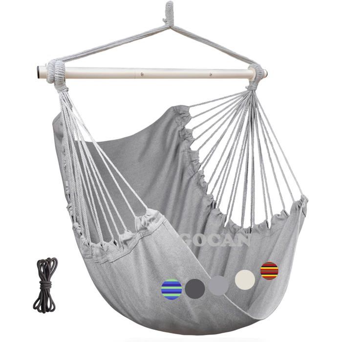GOCAN Hamac - Grande balancoire - 110 x 150 cm - Charge maximale : 150 kg - En coton - Chaise en metal - Large siege - Gris
