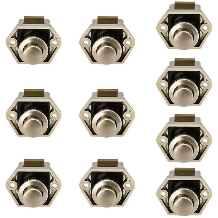 10PCS Bouton Poussoir Loquet Verrou, Sans Clé Serrure Bouton De Meuble