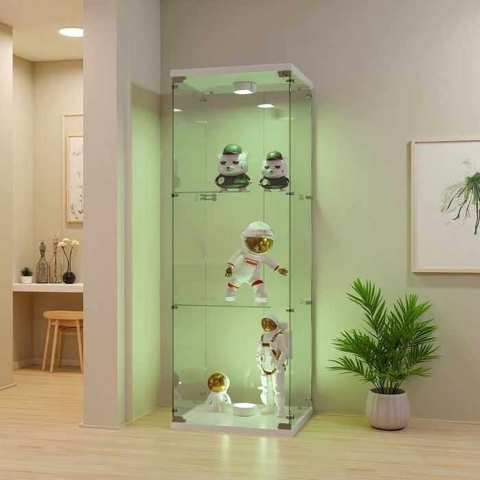 Vitrine, Vitrine Verre à 3 niveaux en verre trempé avec porte et LED ...