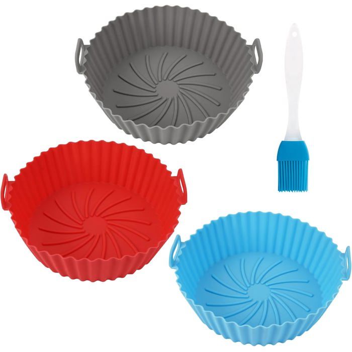 4 Pcs Pot En Silicone Pour Friteuse À Air,20Cm Air Fryer Silicone Pot Panier,Accessoire Air