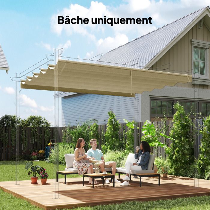Toile de toit pour pergola tonnelle rétractable de 3 x 3 m - beige