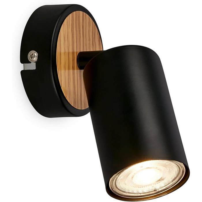Applique intérieure pivotante noir-bois - GU10 max 9W lecture couloir LAMPE A POSER