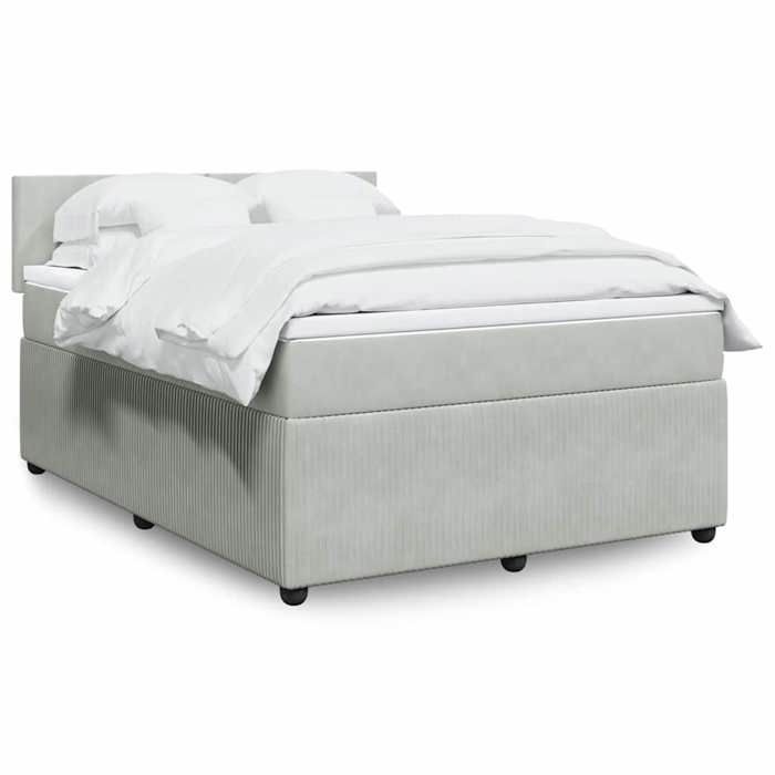 Lit avec sommier et matelas - vidaXL - 160x200 cm - Velours - Gris clair - Matelas à ressorts ensachés