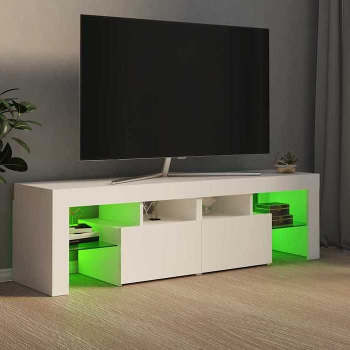 Meuble TV avec lumières LED - WIENS - Blanc - 140x365x40 cm - Lumières LED RVB - Grand espace de rangement Meuble TV avec lumières LED - WIENS - Blanc - 140x365x40 cm - Lumières LED RVB - Grand espace de rangement