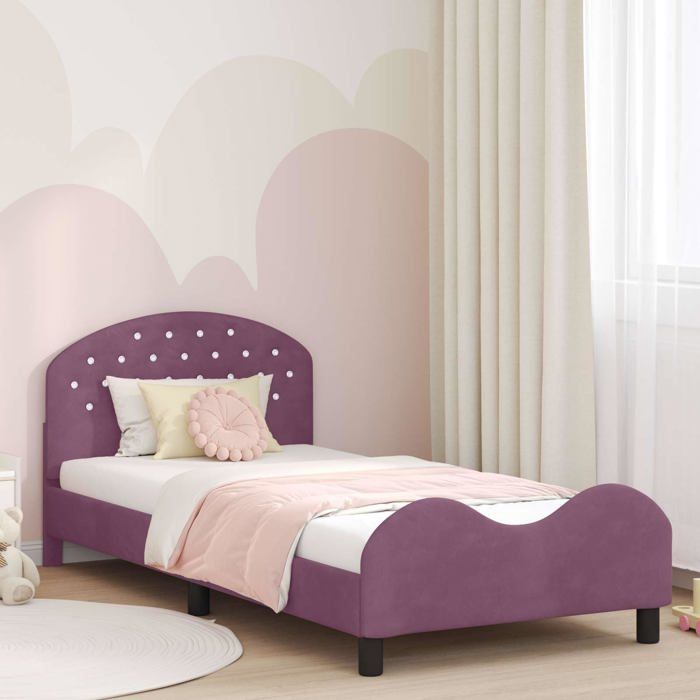 Cadre de lit moderne pour enfant - vidaXL - Pourpre - Velours - 90x190 cm - 198x94x85 cm - Bois dingénierie