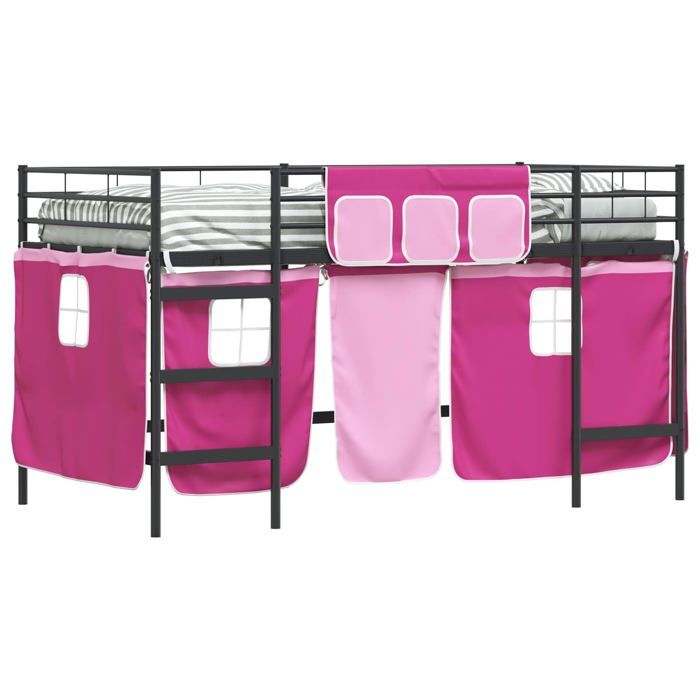 Tunnel Enfant Avec Rideau En Maille – Pour Lit 100 Cm, Rose – Tente De Jeu Et Dodo, Polyester Sans PVC