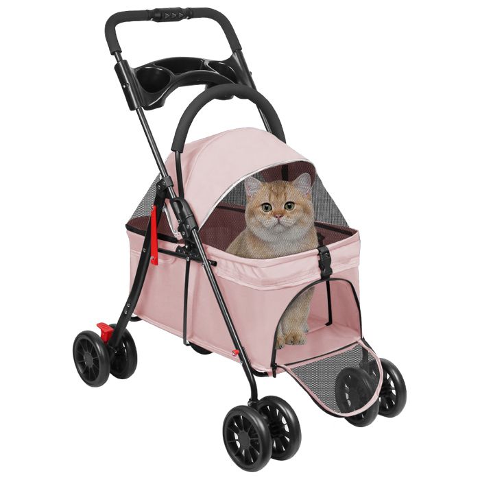 Meilleurs prix pour SUPFINE Poussette pour Animaux Poussette pour Chien Chat avec Porte-Gobelet Fenêtre en Maille Pliage en un Clic Rose 34×60×97cm