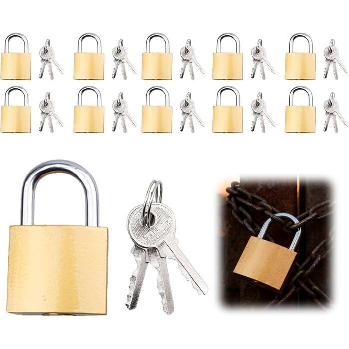 Lot de 10 cadenas : cadenas de 32 mm avec 3 clés petit corps de serrure épais avec noyau en fer massif cadenas en U Multi SERRURE