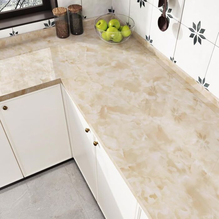40 x 200cmPapier Peint Adhesif Marbre Beige Revetement Adhesif Meuble Plan De Travail Cuisine Rouleau Papier Vinyle Adhesif Bei