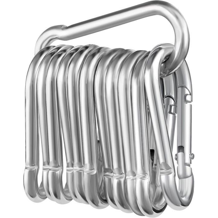 Lot de 12 mousquetons Φ6*60 mm Crochets descalade galvanisés Mousqueton pour Porte-clés hamacs Camping pêche auvents etc.