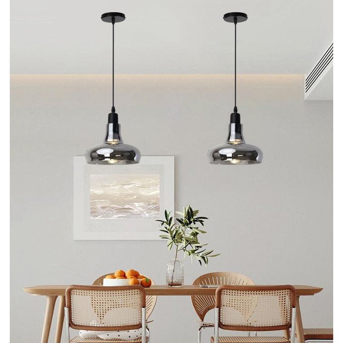 iDEGU Lot de 2 Lampe Suspendue Noir ModerneLED Lustre Industriel Vintage en Verre pour Salle à Manger Cuisine île Restaurant Bar