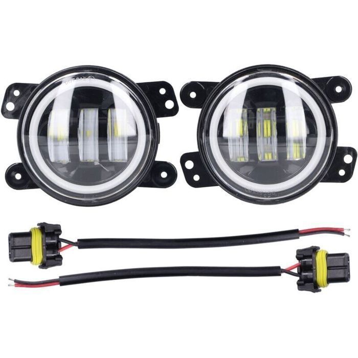 Phare antibrouillard LED universel - MHY® - 30W - 12-24 V - Blanc/Jaune - IP67 - 98 mm - 2 phares inclus