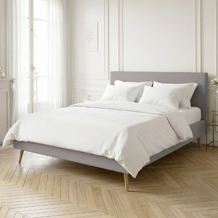 Lit sommier 160x200cm avec Tête - Gris Clair en Lin - Flore - Morphea