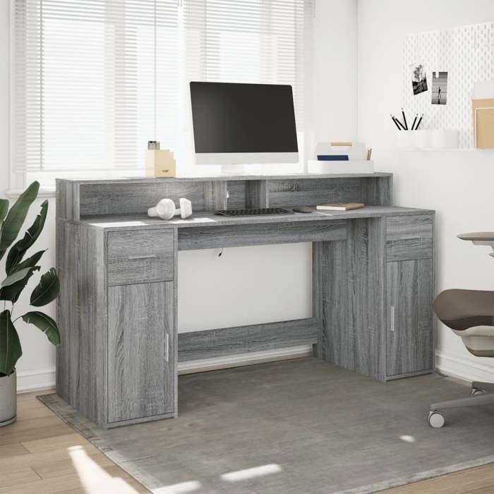 NEUF Gris MEUBLE de travail(Adulte/enfant) - Table dordinateur et LED - sonoma gris 160x55x91cm bois ingénierie LH 51103111