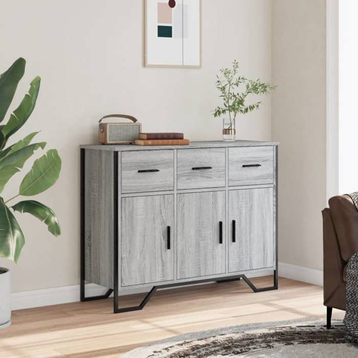 Armoire Vaisselier Durable - Gris - Buffet de cuisine - avec Rangement - Sonoma gris - 97x32 5x74 5cm - Bois dingénierie LH2048169