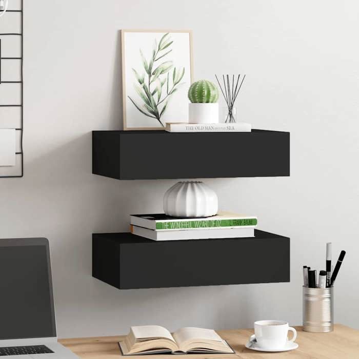 Noir Étagère Dentrée - design mural - SWEETY Étagères à tiroirs murales 2 pcs - noir 40x23 5x10cm MDF CL99368377269