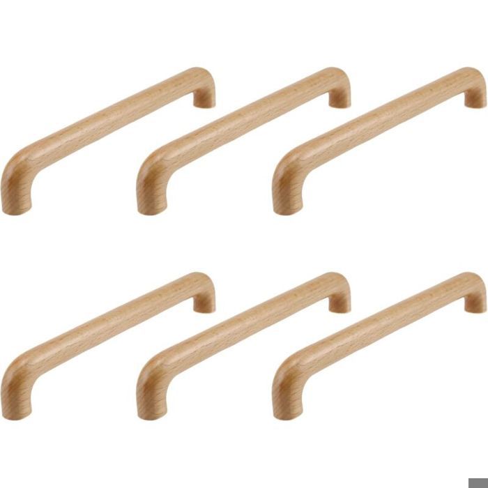 Poignée de meuble en bois - Virex® - Bois verni transparent - Lot de 6 pièces - Dimensions 208x16x32 mm