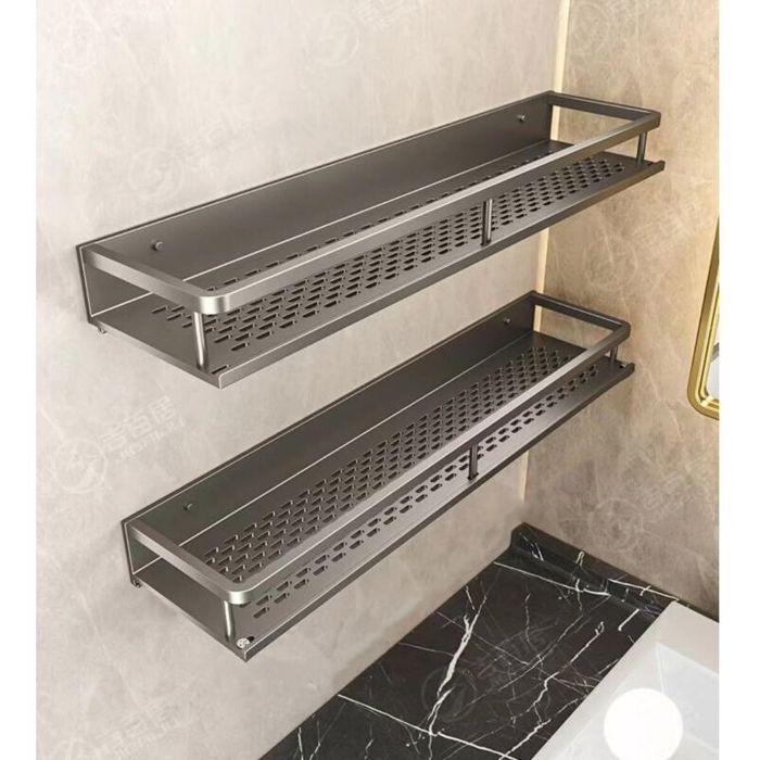30x12x4 cm Gris 2 pièces Porte-épices Étagère à Épices Murale en Aluminium - Étagère de cuisine Sans perçage - Étagère Rangement