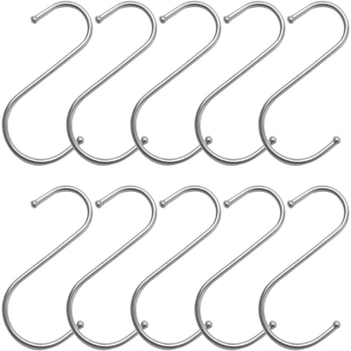 Crochets en S en acier inoxydable - EVERWOL - Lot de 10 crochets - Longueur 7 cm - Épaisseur 3 mm - Acier inoxydable