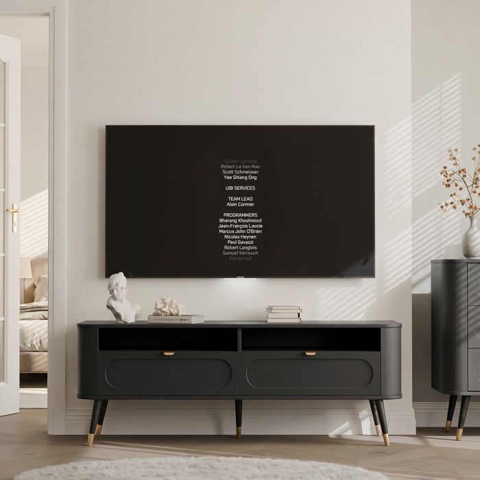 Meuble TV NOIR - 2 tiroirs - 138x40x53 cm - 4 compartiments - Noir
