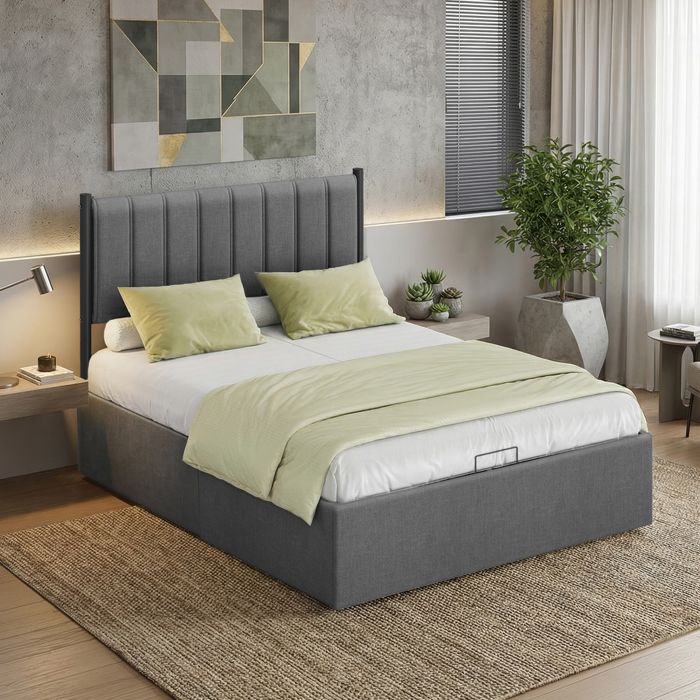 Structure de lit avec Rangement Sommier Relevable 160 x 200 cm Moderne Chambre Montage Facile Gris Structure de lit avec Rangement Sommier Relevable 160 x 200 cm Moderne Chambre Montage Facile Gris