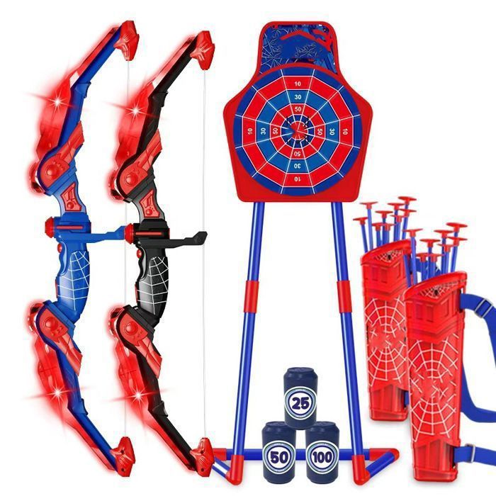 Set de Tir à l’Arc LED pour Enfants – 2 Arcs Lumineux + 20 Flèches Ventouse + Cibles + Carquois – Jeu Sportif Intérieur/Extérieur