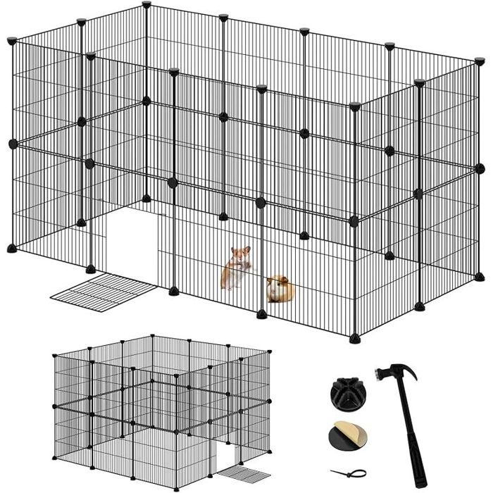 Lot de 24 Enclos Lapin avec Porte Modulable Enclos Lapin Intérieur DIY Parc pour Petits Animaux Clapier Métallique 142x72x72CM