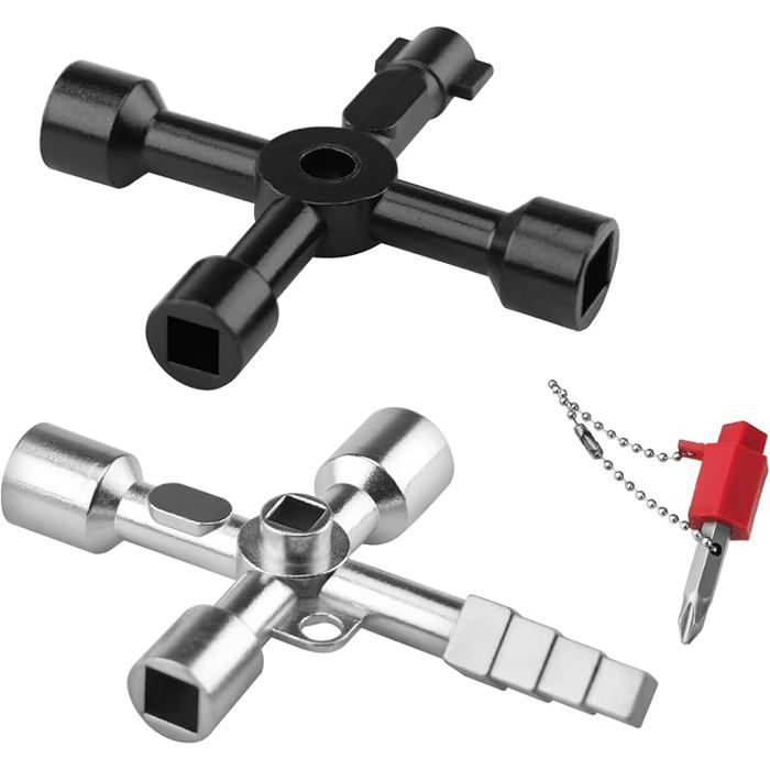 2 pcs Clé Universelle Multifonction 4 Voies Clé en Croix avec Têtes Triangle et Carrée Outil Polyvalent pour Compteurs