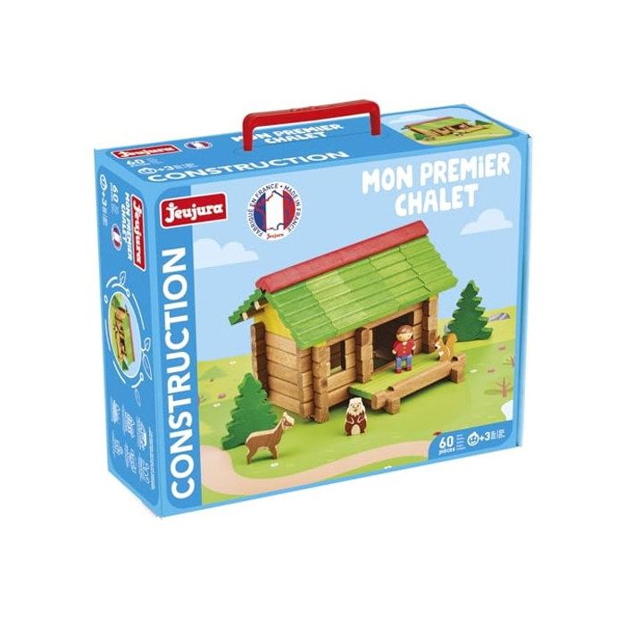 Jeu dassemblage - JEUJURA - Mon Premier Chalet 60 Pièces - 60 pièces hêtre massif - Dès 3 ans - Fabriqué en France
