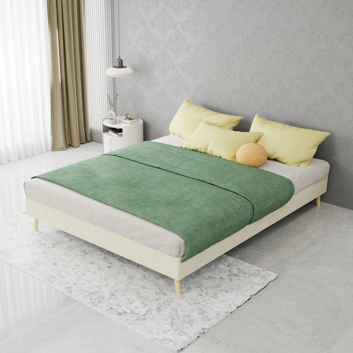 Cadre de lit 140x200 en tissu velours et métal sommier à lattes inclus design moderne beige