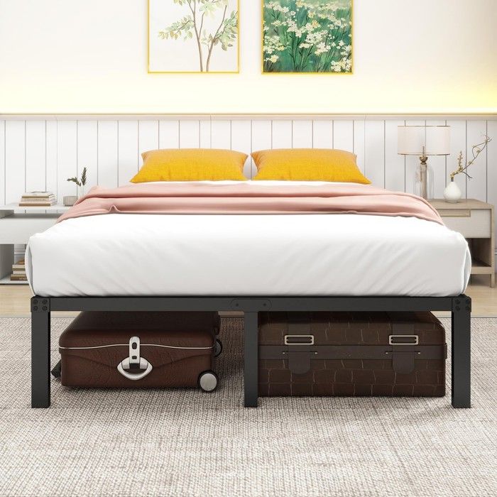 Cadre de lit 140x200 cm métal avec tête de lit stable pour 2 personnes montage facile adapté à chambre damis