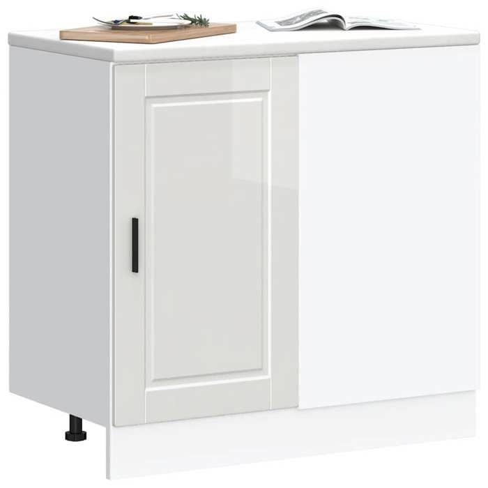 Meuble bas de cuisine - Buffet de cuisine - Placard de cuisine « Porto » Bois dingénierie blanc brillant EU_701412