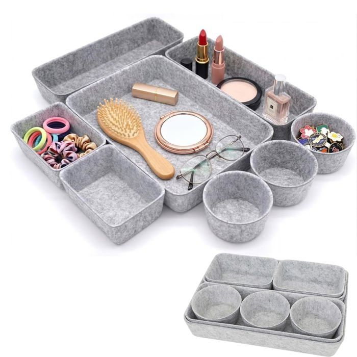 Lot de 8 organisateur tiroir en feutre empilables pour bureau coiffeuse table de chevet armoire coiffeuse (gris 1)