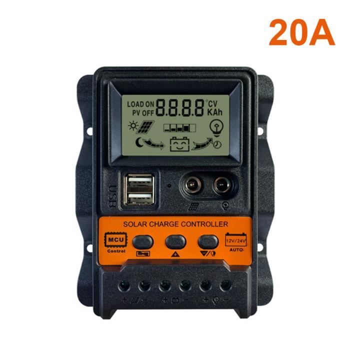 Contrôleur De Charge Solaire, Contrôleur De Batterie Solaire Mos 2 Voies 20a 12v 24v Pour Panneaux Solaires 18v Ou 36v Charger La 12v 24v