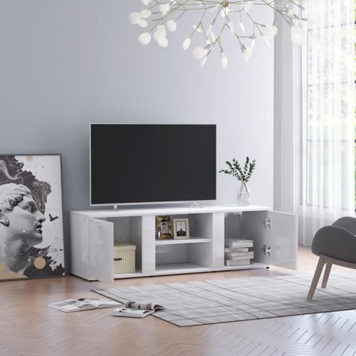 meuble tv bois avec 2 portes et 2 compartiments ouverts 120 x 34 x 37 cm blanc