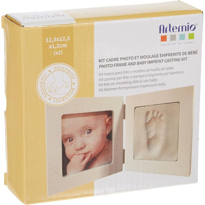 Kit moulage empreinte de bébé + Cadre photo 12,5x12,5 cm - Artémio Blanc