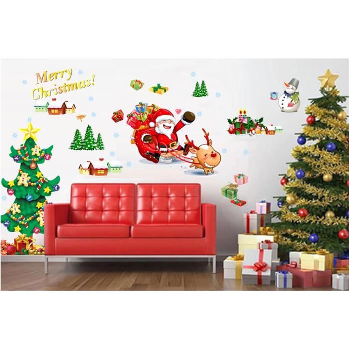 Sticker Noël le petit Père Noël et son sapin - Autocollants stickers adhésifs no Sticker Noël le petit Père Noël et son sapin - Autocollants stickers adhésifs no