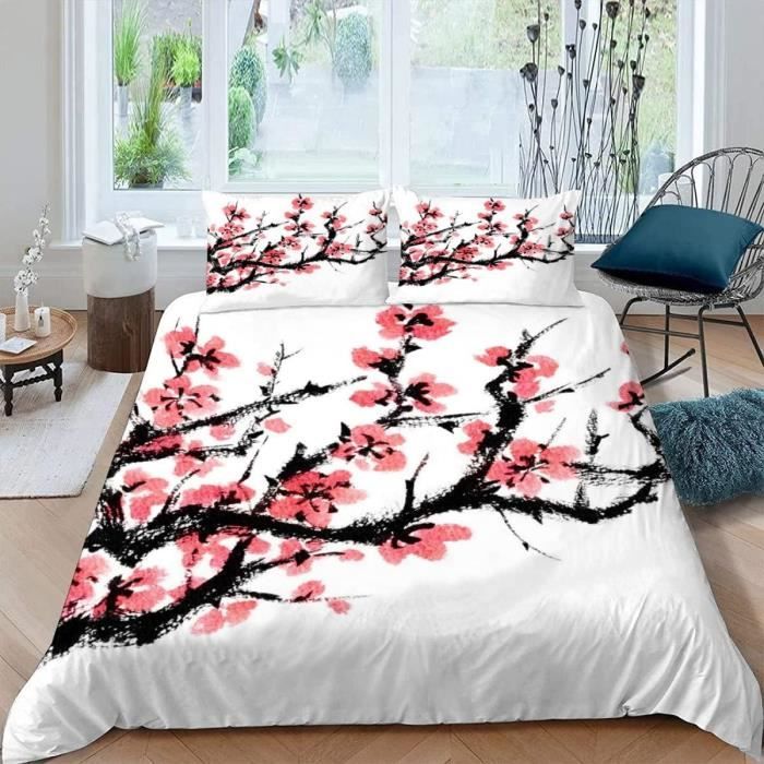 Housse De Couette 220x240 Cm Cerise Rouge – Parure 3 Pièces (2 Taies) Microfibre