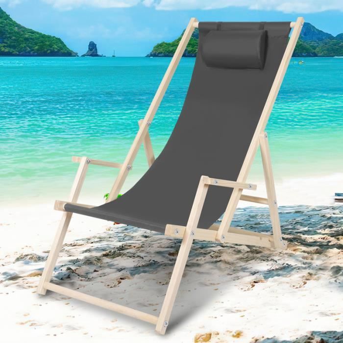faziango chaise longue pivotante pliante chaise longue de plage chaise en bois gris avec mains courantes bain de soleil