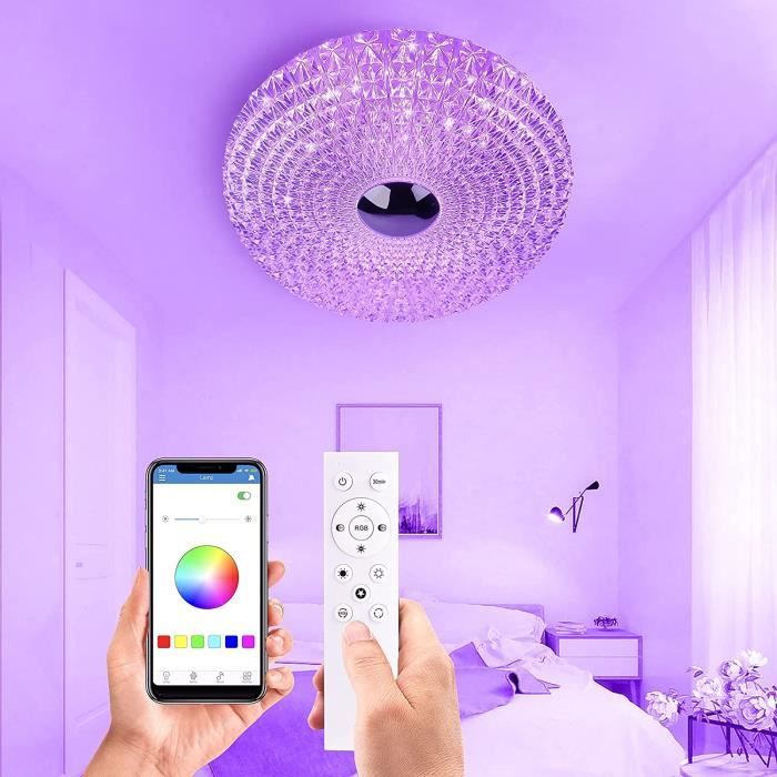 Plafonnier LED RGB Heypseven 24W - Dimmable Et Connecté Alexa/Google - Télécommande Incluse