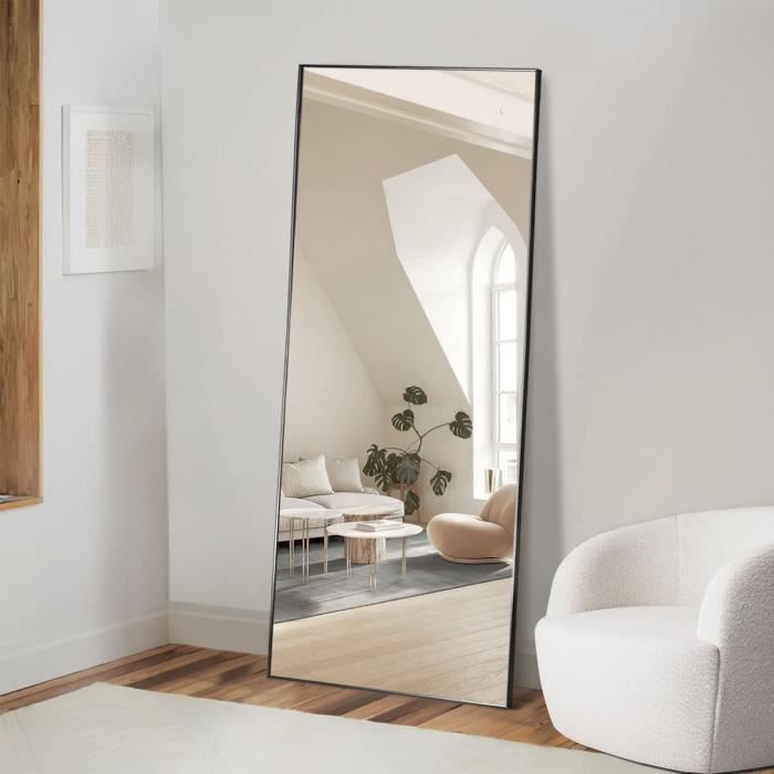 Miroir Sur Pied Et Mural HOMCOM Rectangulaire Pleine Longueur 154cm Noir - Chambre Dressing Salon
