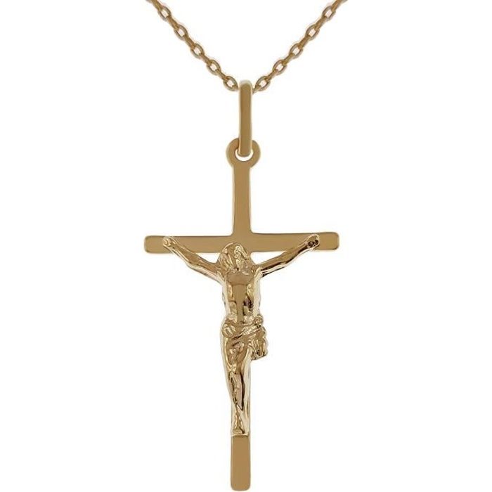 lot pendentif croix christ plaqué or 18 carats + chaîne 42cm plaqué or 18 carats